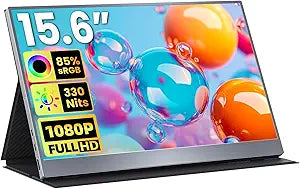 Portable Monitor 15.6 inch FHD 85% sRGB 60Hz HDR HDMI USB-C Travel Monitor for Laptop MacBook PC Surface PS5 Xbox, External Display with Cover & Speakers, VESA Compatible
