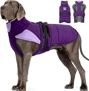 MIGOHI Thermal Large Dog Fleece Jacket - Rainproof Coat for Large Dogs, Thick Dog Winter Coat,Snow Jacket for Dogs Windproof for Hunting Camping,Windy Chilly Days,Doberman,Great Dane,3XL,Purple