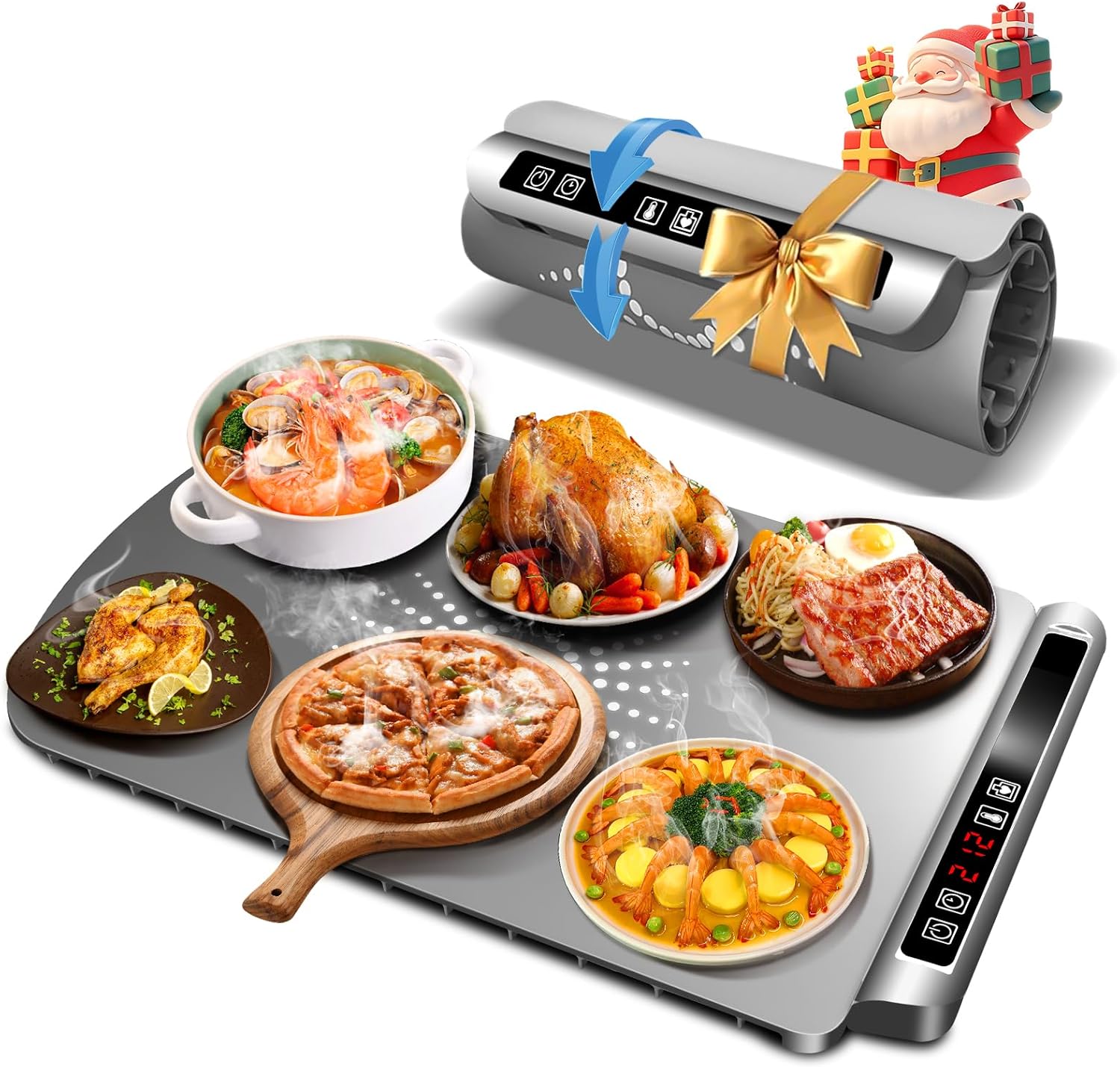 Warming Mat for Food, Electric Warming Tray with 5 Level Adjustable Temperature and Timer, Food Warming Mat Heating Fastly, Portable Roll Up Food Warmers for Parties Buffet, House Warming Gifts