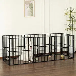Dog Playpen - 32" Height Dog Pen, Heavy Duty Puppy Pen with Door, Safe & Sturdy, Easy Assemble for Indoor/Outdoor Pet Playpen (8 Panels with Door, Black)