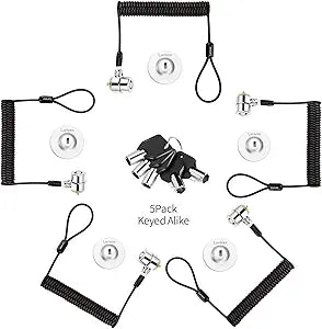 Keyed Alike 5Pack Security Hardware Cable Lock Kit,Retractable Cable Lock Portable Keyed Laptop Lock 5Keys 6.2Ft for Monitors, Laptops, MacBooks, Tablets, iPad,Mac mini,