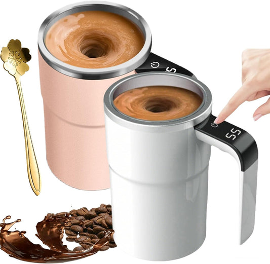 Electric Coffee Mug with a Built-in LCD Thermometer, Automatic Magnetic Stirring Coffee Mug, 380ML\/13OZ, Stainless Steel Self Stirring Cup with Lid, Perfect for Brewing Coffe-e, Milk, Cocoa (Mix c)