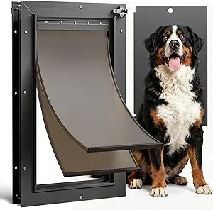 All Aluminum XL Dog Door for Exterior Door, Extra Large Dog Door, Heavy Duty Pet Door, Double Magnetic Flaps, Thermal Tnsulation, Energy Efficient, Sliding Lock Panel (Pets Up to 220Lb)