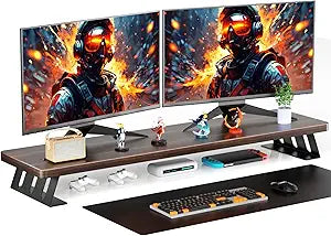 Dual Monitor Stand Riser, 39 Inch Large Wood Monitor Stands for 2 Monitors, Desk Monitor Riser for Computer/Laptop/Printer/TV, Stand Riser up to 220 lbs