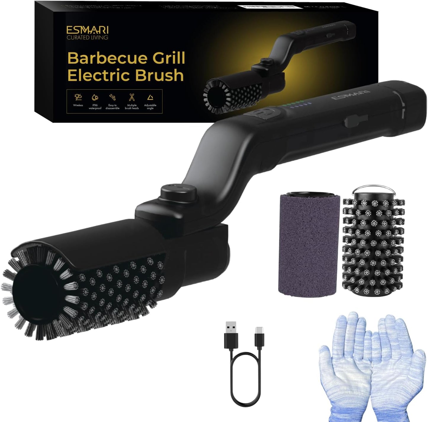 Electric Grill Brush, 90 Minute Runtime, 3-Speed Motor, No-Shedding Stainless Steel Bristles, 2026 Upgraded Grill Cleaner with Grinding Wheel, Design by a US Brand, Premium Gift for Men & Dad