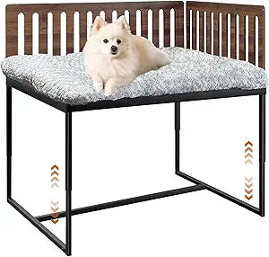 Beside Dog Bed,2 Panels Adjustable Height Dog Bunk Beds,25.5â€˜â€™x18â€˜â€™Metal Dogs Bed Frame with Cushion,Medium