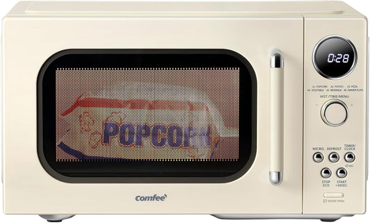 COMFEE Retro Ovens, Small 9 Preset Programs, 0.9 cu.ft Countertop Compact Microwaves with Multi-Stage Cooking, Mute Function, LED Digital, Apricot\/900W, CMO-MMP02AA(at), Apricot