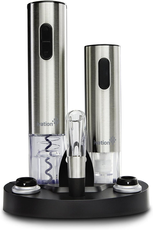Ivation Electric Wine Gift Set – Includes Bottle Opener, Aerator, Vacuum Preserver, Stoppers, Foil Cutter & Charging Base