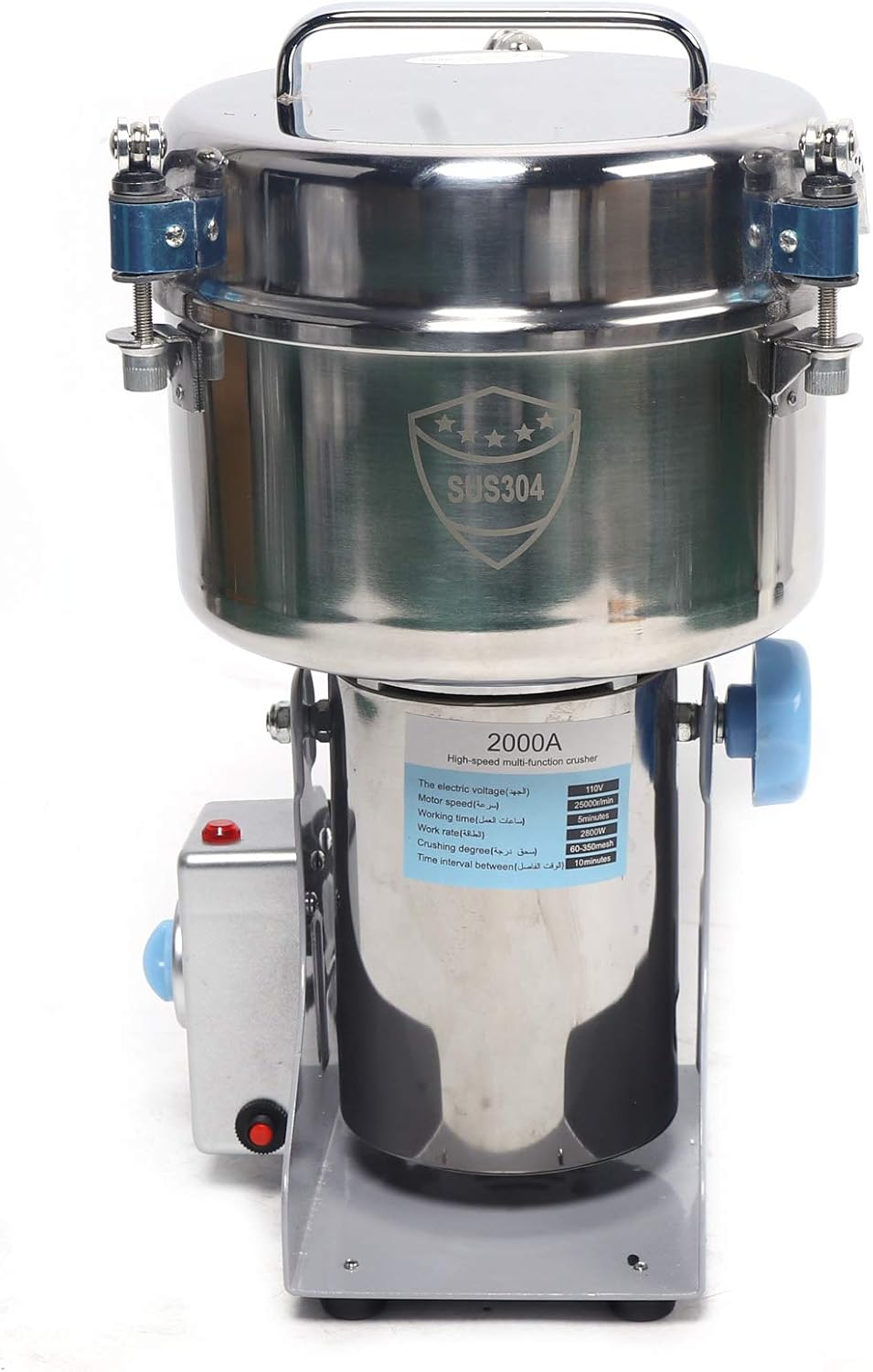 2000g Commercial Peanut Sesame Grinding Machine, 110V 1900W Stainless Steel Peanut Butter Maker Electric Grain Grinder, 270° Swing-type Commercial Dry Spice Herb Pulverizer Powder Machine