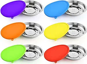 Patelai 12 Pcs Stainless Steel Dog Bowls with Silicone Lids Portable Food and Water Dishes for Pets Sealable Containers for Small Medium Dog Cat Indoor, 6.3 Inch (Red,Blue,Green,Purple)