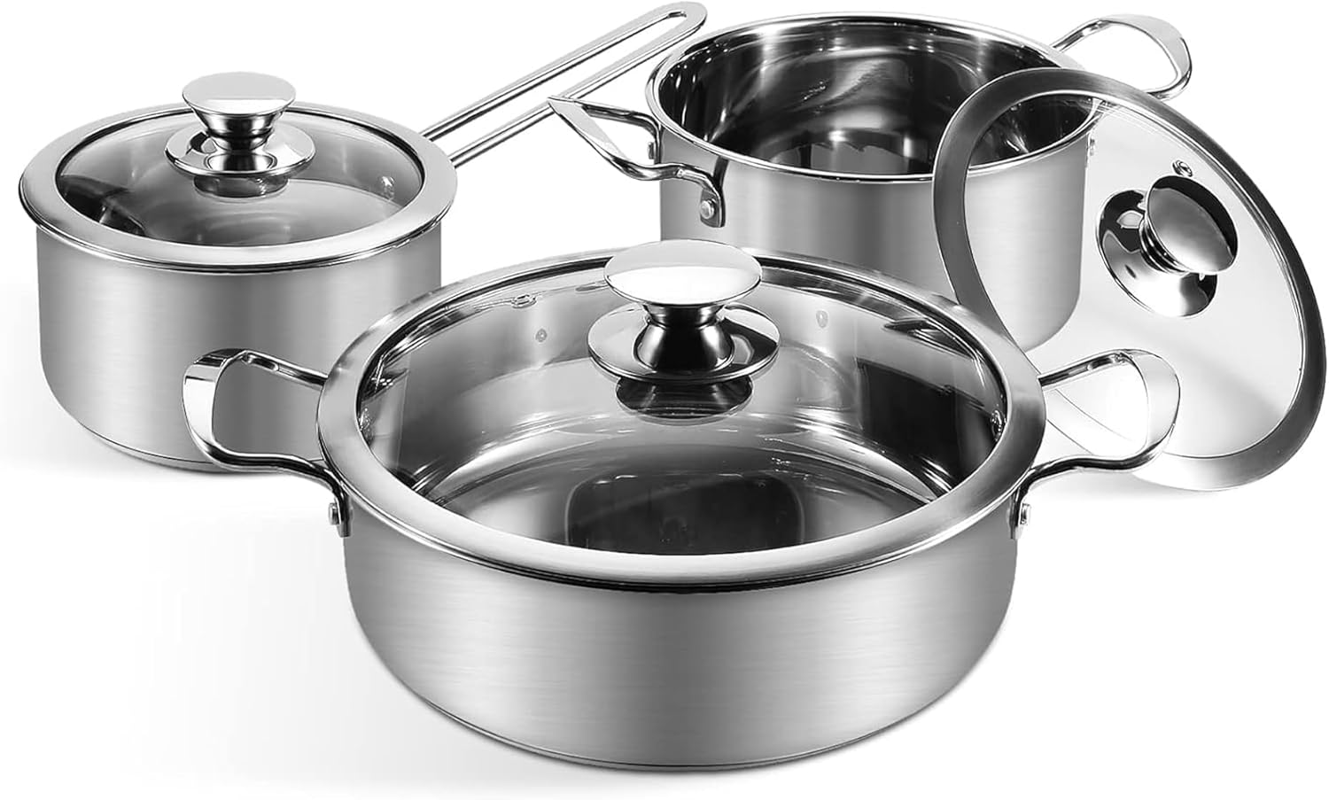 Wodillo 6Pcs Pots and Pans Set, Stainless Steel Pot Set, Nonstick Kitchen Cookware Set, Induction Pots Set with Stay-Cool Handle, Works with Electric and Gas Cooktops, Dishwasher Safe