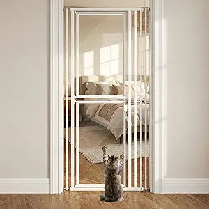 78.7" High Extra Tall Cat Gate, Wide Adjustable 27.5"-37.4" Pet Proof Safety Gate, Auto Close NO Drilling Dog Gate, Transparent Full Door Pet Gate for Stairs, Studio, Kitchen, White