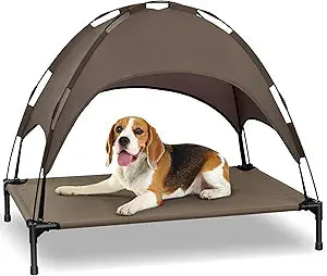 Heeyoo Elevated Dog Bed with Canopy, Portable Dog Cot with Removable Shade Tent, Outdoor Raised Pet Cot Cooling Bed for Dogs