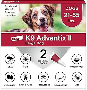 K9 Advantix II Large Dog Vet-Recommended Flea, Tick & Mosquito Treatment & Prevention | Dogs 21-55 lbs. | 2-Mo Supply (Packaging may vary)