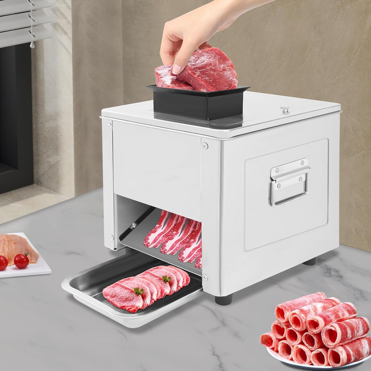 850W Commercial Meat Cutter Machine, Stainless Steel Electric Slicer & Shredder\u200B\u200B, 330lb\/h Capacity, 310r\/min, 3.5mm Blade, for Home & Restaurant