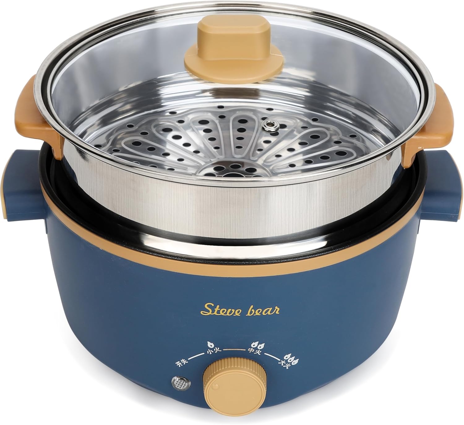 Electric Hot Pot, 2.5L 800W Shabu Shabu Hot Pot Ramen Cooker Double Layer Portble Multifunctional Small Electric Cooker with Steaming Rack, 3 Levels Power, Lid for Noodles Soup Dorm Office Family(US)