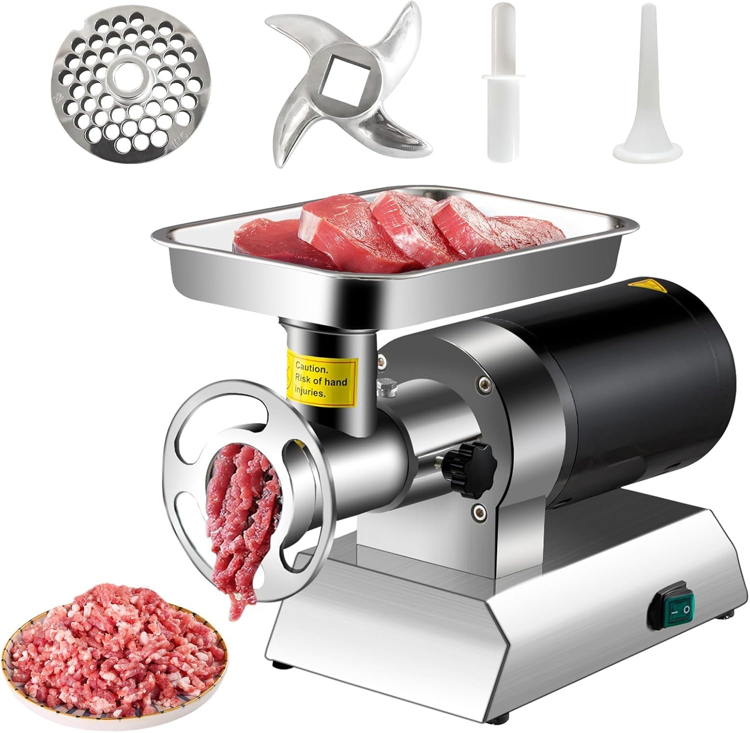 Ajikgn Electric Meat Grinder, 1100W Meat Grinder Machine 660 Lbs\/Hour Sausage Maker with 2 Grinding Plates, 160 r\/min Heavy Duty Stainless Steel Meat Mincer for Home Kitchen & Commercial Use Silver