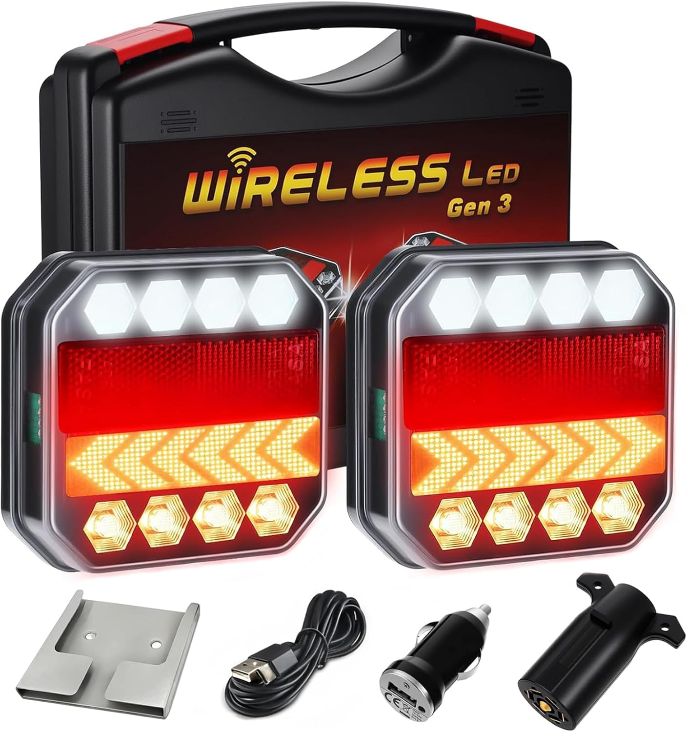 Wireless Trailer Lights Magnetic, LED Boat Utility Tail Light Kit, Car Tow Towing Light for Trailer, Rechargeable 3-in-1 Turn/Brake/Reverse LED Lights for Trucks, RVs, Boats & Campers