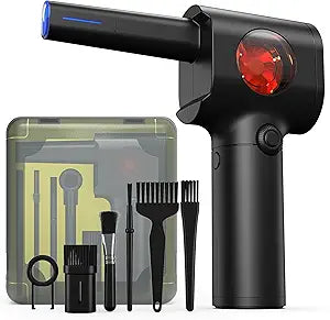 Koonie Pro Compressed Air Duster with Storage Case, Max.100min Runtime High-Speed Motor 6 Multi-use Accessories LED Spotlighting, 6000mAh Battery Operated Cordless Electric Blower for PC Computer