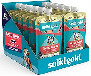 Solid Gold Beef Bone Broth for Dogs - Limited Ingredient Bone Broth Dog Food Toppers for Picky Eaters with Collagen & Superfoods - Dog Gravy Topper for Dry Food - Gut Health & Hydration - 12 Pack