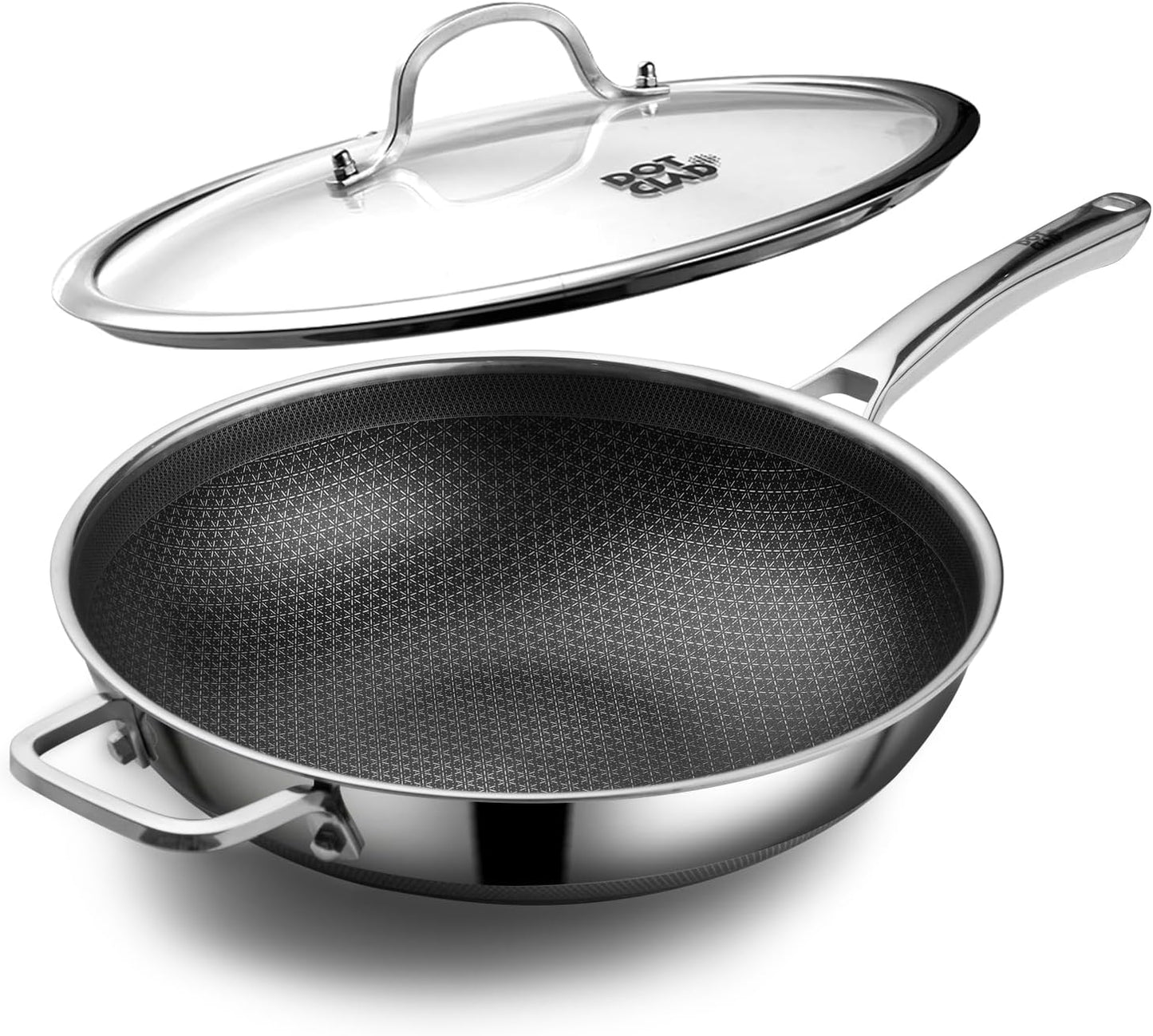 DOTCLAD Wok pan,Hybrid 13 inch Wok with Lid, PFOA Free Cookware,non stick Stainless Steel Woks & Stir-fry pans Nonstick, Dishwasher and Oven Safe, Works on Induction