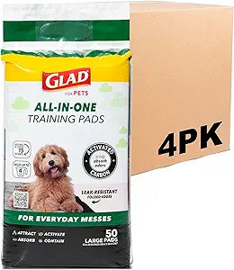 Glad for Pets Black Charcoal Puppy Training Pads with Odor Control and Pheromone Attractant, Leak Resistant Dog Potty Pads for House Training Puppies and Dogs, 23 x 23 in, 50 Count - 4 Pack