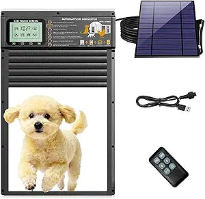 Dog Door, Solar & USB Rechargeable Pet Door, Radar, Timer & Light Sensor Modes Doggy Door, Durable Aluminum & Weatherproof 10"Ã—13" Doggie Door, for Small Dogs, Cats, Pets Up to 45 lb-Black