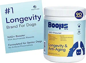 NAD+ Precursor & Senior Dog Supplement - 90 Soft Chews - NMN Alternative for Longevity & Healthy Aging - Nicotinamide Riboside, Resveratrol, Quercetin, Made with Pasture-Raised Chicken