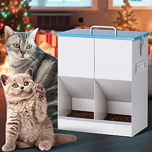 Automatic Cat Feeder Outdoor Dog Dry Food Dispenser Gravity Cat Feeder Pet Feeder for 2 Cats, 42cups/10L Dual (10L)