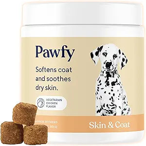 Pawfy Skin & Coat with Salmon Oil - Dog Allergy Relief Chews | Advanced Licking Paws Comfort | Dog Itching Skin Relief & Seasonal Allergies Support - Immune Support & Coat Defense | 30 Chews (Chicken)