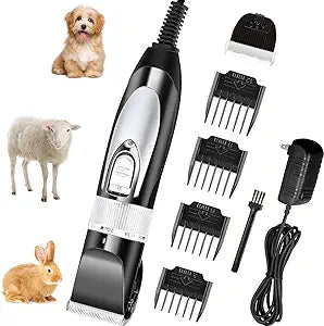 Mudder Electric Goat Clipper 12v High Power Dog Shaver Clipper for Grooming Low Noise Plug Pet Trimmer with 4 Guide Comb 1 Replacement Cutter Head 1 Cleaning Brush(Black)