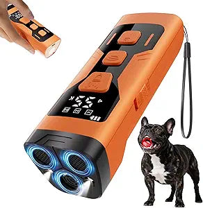 Dog Bark Deterrent Devices, 3X Ultrasonic 65FT Anti Barking Device, 4 Gear Frequencies Safer Alternatives to Dog Training Bark Collars, Portable Design with Display for All Dogs (Orange)