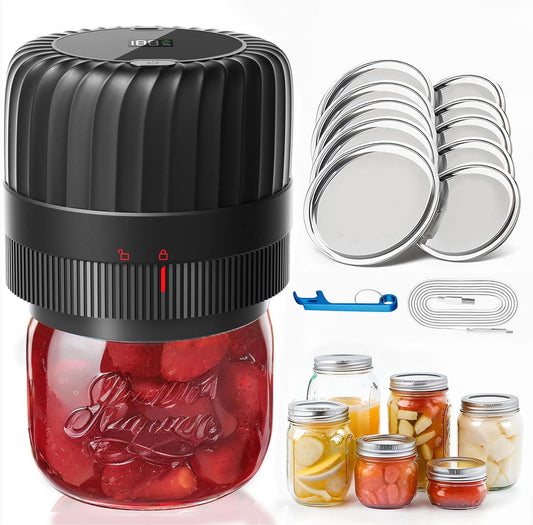 KITOOL Electric Mason Jar Vacuum Sealer Kit for Wide-Mouth & Regular-Mouth Mason Jars, Food Saver Vacuum Canning Sealer Machine Includes 10 Jar Lids