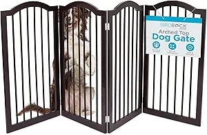 INTERNET'S BEST Arched Top Dog Gate | 4 Panel, 36" H Wooden Pet Barrier for Dogs or Cats | Freestanding Folding Room Divider for Doorways, Hallways, Stairs, and Porch | Portable, Extra Wide | Espresso