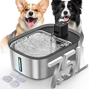 Wireless 7.5l/254oz/2Gal Dog Water Fountain for Large Dogs Stainless Steel, Quiet Pet & Cat Water Fountain with Motion Sensor, Automatic Water Dispenser for Dogs&Multi-Pet Homes Continuous Fresh Flow