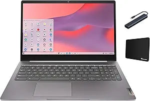 Lenovo IdeaPad 3i Chromebook 15.6" FHD Laptop, Intel Celeron N4500, 4GB Memory, 64GB eMMC Storage, Chrome OS, Artic Grey with Accessories