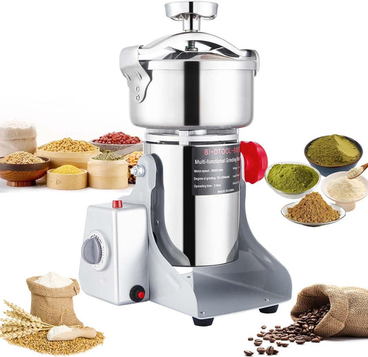 BI-DTOOL Electric Grain Mill Grinder 2000W Dry Material Grinding Machine 800g Stainless Steel Pulverizer 36000r\/min High-speed Grain Mill 270° swingable Superfine powder for Home and Commercial 800g