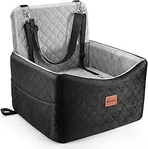 Dog Car Seat for Small/Medium Dogs Under 35 lbs â€“ Pet Booster Seat with 6-inch Memory Foam, Dog Car Bed with Removable and Washable Cover, 2 Safety Belts and 2 Storage Bags