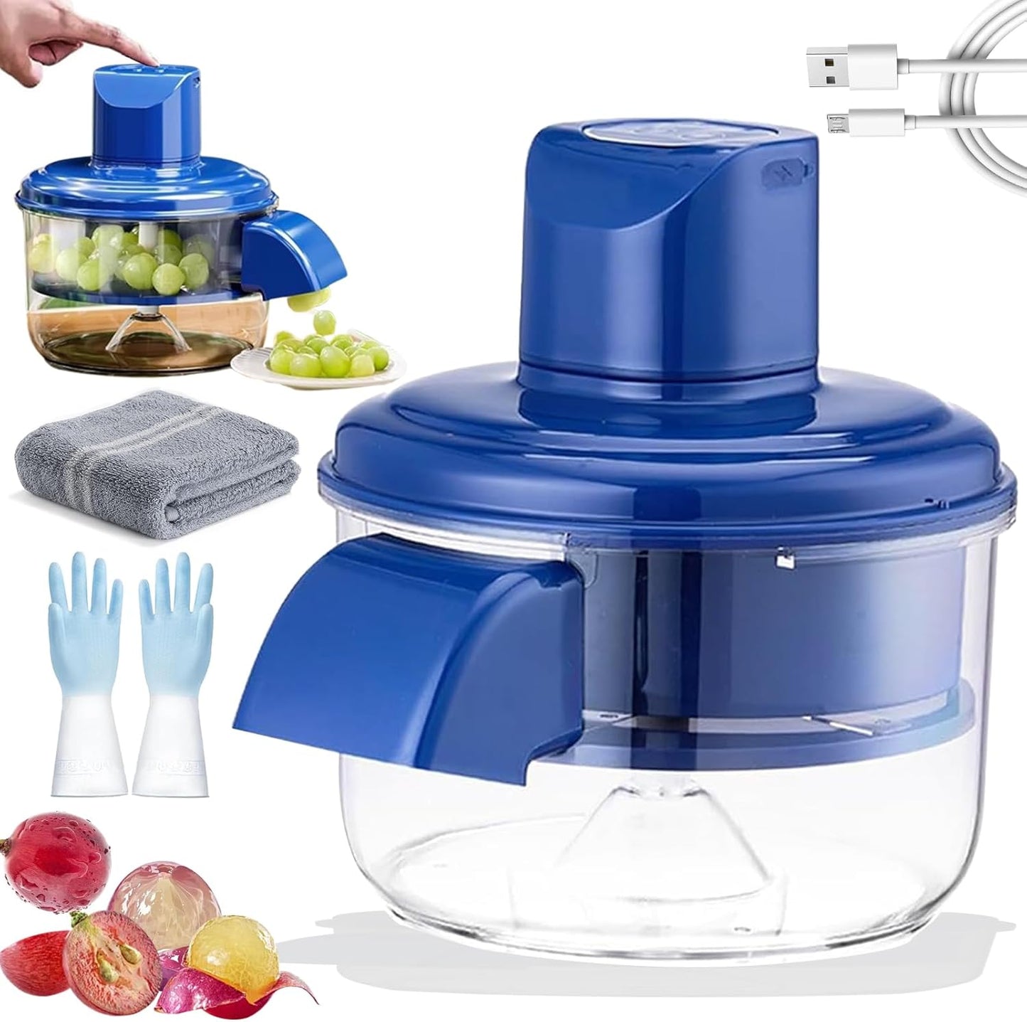 Grape Peeling Machine, 2025 Multifunctional Electric Fruit Peeler Tool, Automatic Small Cherry Tomatoes Peeler Skinning Machine, 5-Blade Fitted Blade, Rechargeable for Commercial & Home Kitchen (1Set)