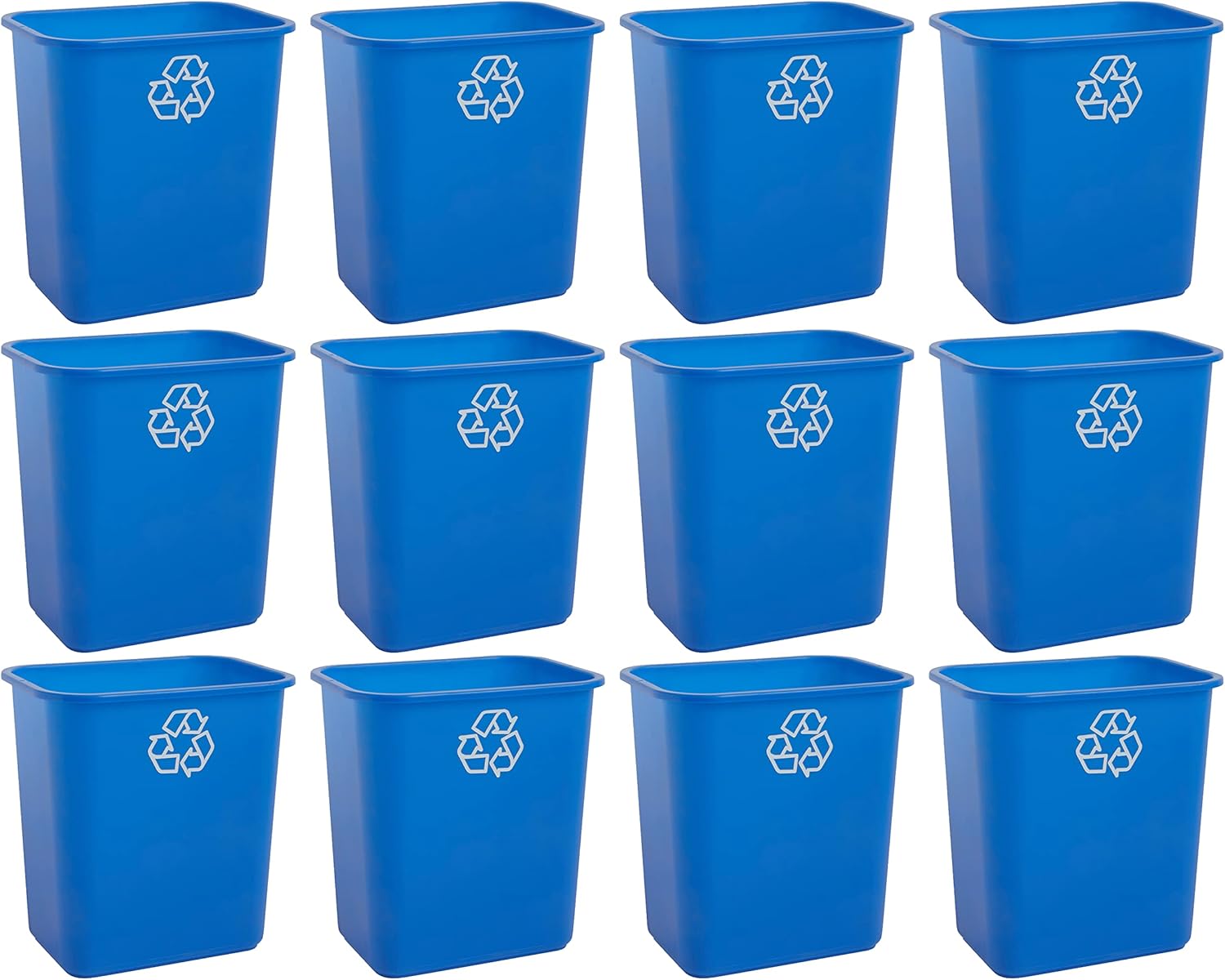 United Solutions 7 Gallon \/ 28 Quart Space Saving Recycling Bin, Fits Under Desk and Small, Narrow Spaces in Commercial, Kitchen, Home Office, and Dorm, Easy to Clean, Recycle Blue (Pack of 12)
