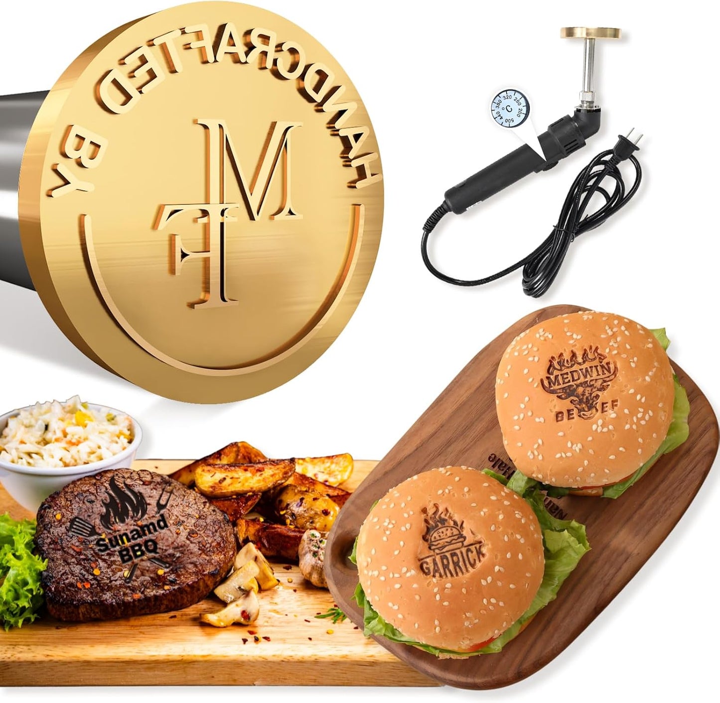 Sunamd Custom Branding Iron for Food, Temperature-Controlled Electric Branding Iron for Burger Bread BBQ - Steak Branding Irons Personalized Logo Hot Stamp, Letter Burning Stamp Gifts, Grilling Tools