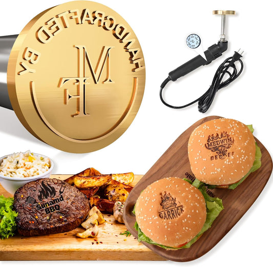 Sunamd Custom Branding Iron for Food, Temperature-Controlled Electric Branding Iron for Burger Bread BBQ - Steak Branding Irons Personalized Logo Hot Stamp, Letter Burning Stamp Gifts, Grilling Tools