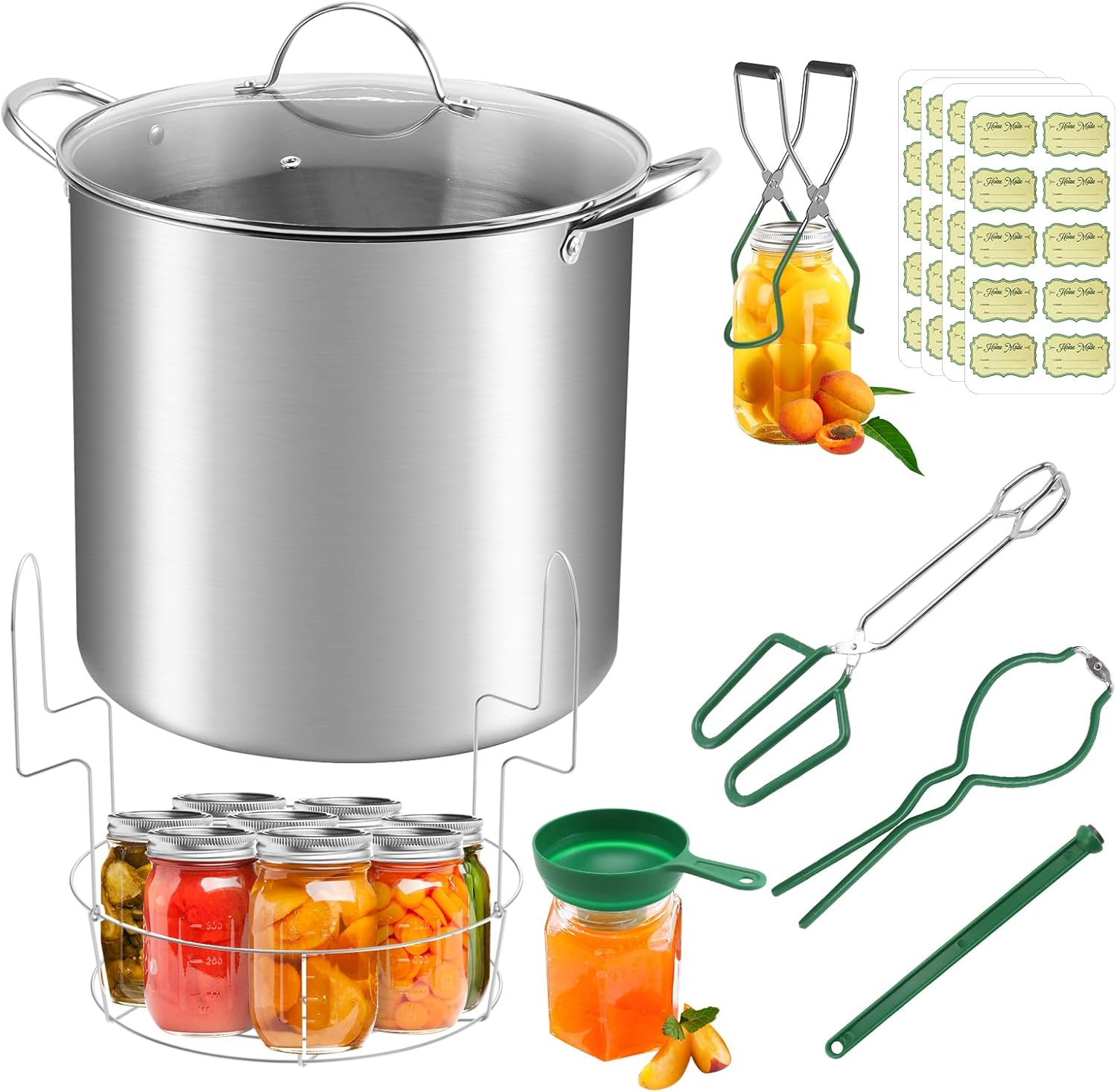 Stainless Steel 21.5QT Water Bath Canning Pot with Rack & Lid, Canning Supplies Starter Kit and 6 Pieces Canning Tools Set, Water bath Canner for Beginner