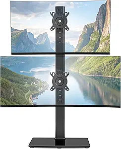 Vertical Dual Monitor Stand for 1734 Inch Screens, Stacked Monitor Mount, Holds up to 33 lbs per Arm, Tabletop Screens Riser with Full Motion, 33.3" Pole 12 Height Settings, 75/100 VESA
