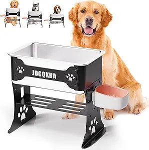 3 Gallon Elevated Large Dog Water Bowl, 3 Height Adjustable Stainless Steel Raised Dog Water Bowl Stand for Large Breed, Metal Pet Bowl Stand for Relief Joint Pressure, Easy Clean (Black)