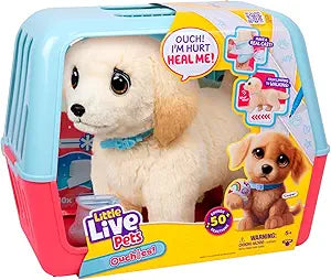 Little Live Pets Ouchies Cooper The Retriever Puppy, 50+ Sounds, Limping to Walking Puppy Toy with Vet Carrier, Interactive Toy Dog for Kids Ages 5+