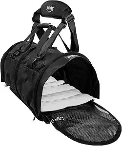 Divided SturdiBag Large Pet Carrier: Compartment for 2 Pets, Flexible Height for Cat and Dog Soft Sided with Safety Clips and Seatbelt Straps | Black, 18" x 12" x 12" (PN: SB2D-PRO-BL)
