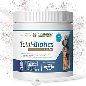 NWC Naturals Total-Biotics, Cat & Dog Probiotics for Digestive Health with Prebiotic, Unflavored Probiotic for Dogs & Cats, Supplement for Gut, Skin, Coat, Upset Stomach Relief, 365 Servings, 8 Ounces