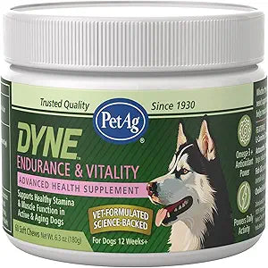 PetAg Dyne Soft Chews, Endurance & Vitality - Vet-Formulated for Aging & Active Dogs - Fuels Performance, Stamina & Recovery - 60 Chicken Liver Flavor Chews