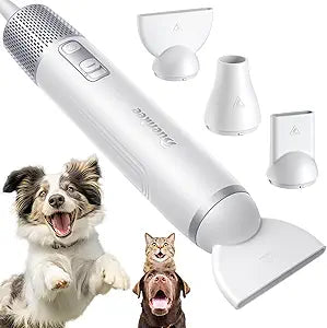 Dog Dryer Handheld Pet Hair Dryer, 3HP High-Velocity Blower with 3 Speeds & 4 Temps Lightweight, Quiet Design. Portable Blow for Travel & Home Grooming. Includes 3 Nozzles (White)